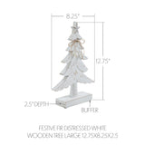 VHC Brands 2PC Festive Fir Distressed White Wooden Tree ,Small and Large
