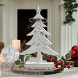 VHC Brands 2PC Festive Fir Distressed White Wooden Tree ,Small and Large