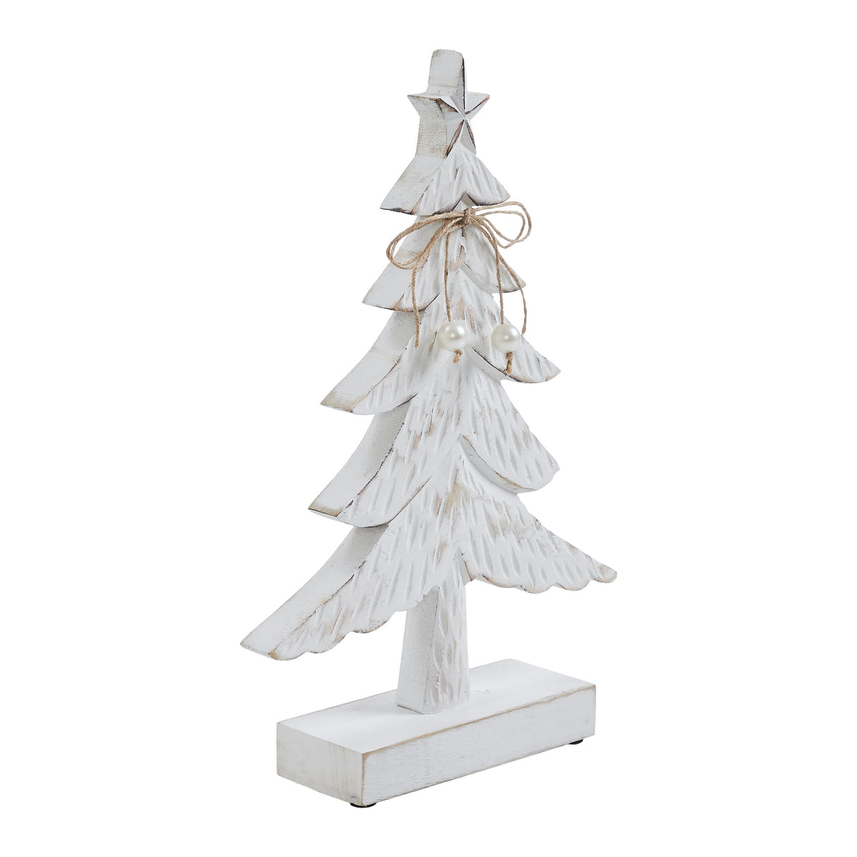 VHC Brands 2PC Festive Fir Distressed White Wooden Tree ,Small and Large