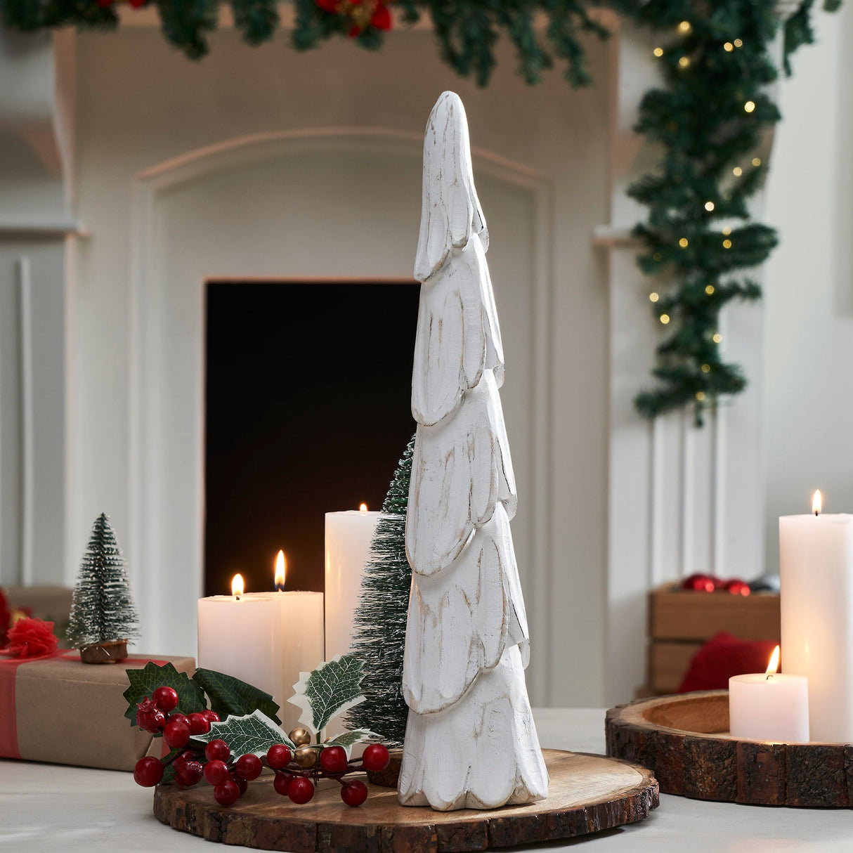 Distress White Wooden Cone Tree