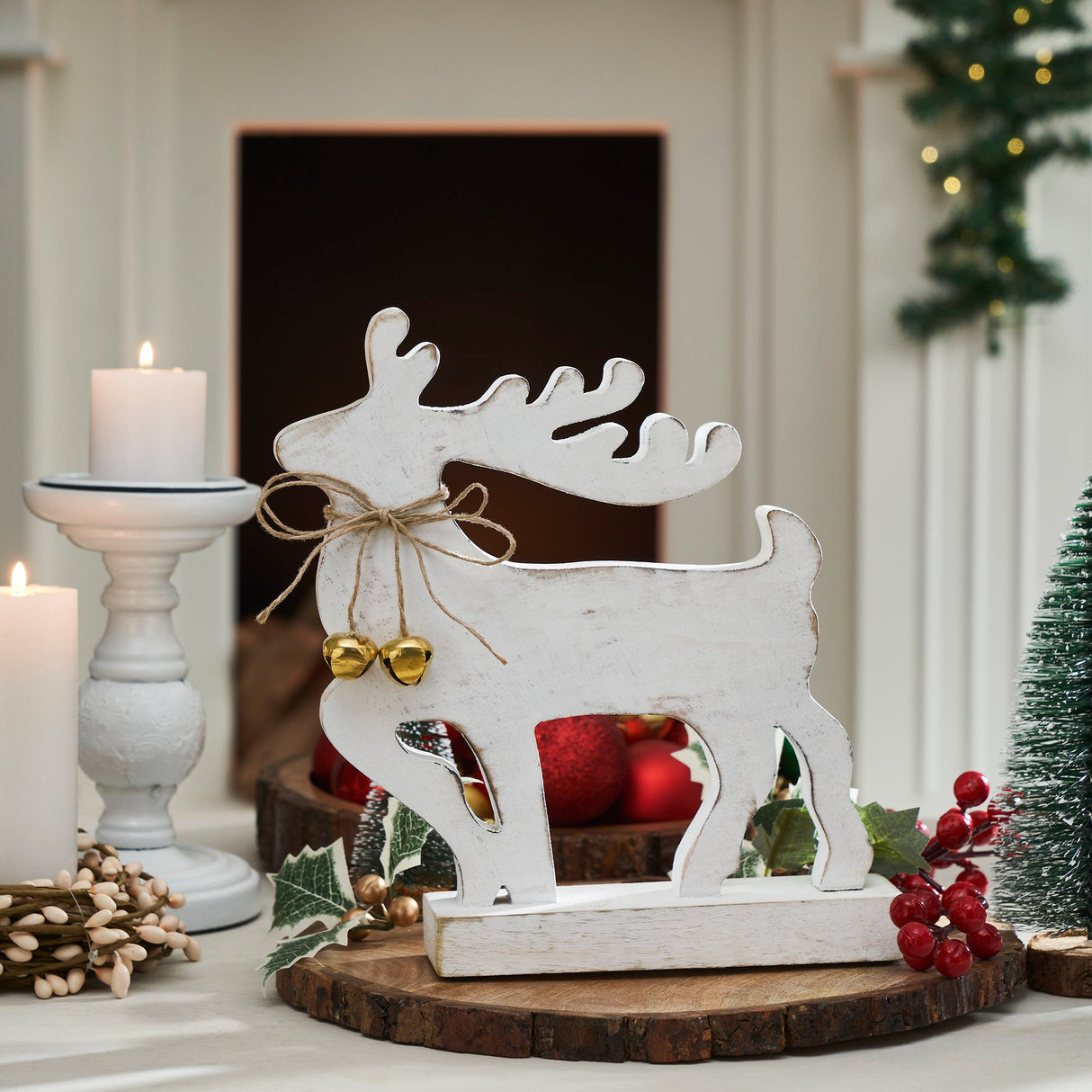 Winter Walk Distressed White Wooden Reindeer