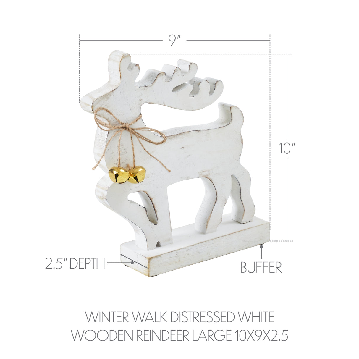 VHC Brands 2PC Winter Walk Distressed White Wooden Reindeer ,Small and Large