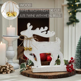 VHC Brands 2PC Winter Walk Distressed White Wooden Reindeer ,Small and Large