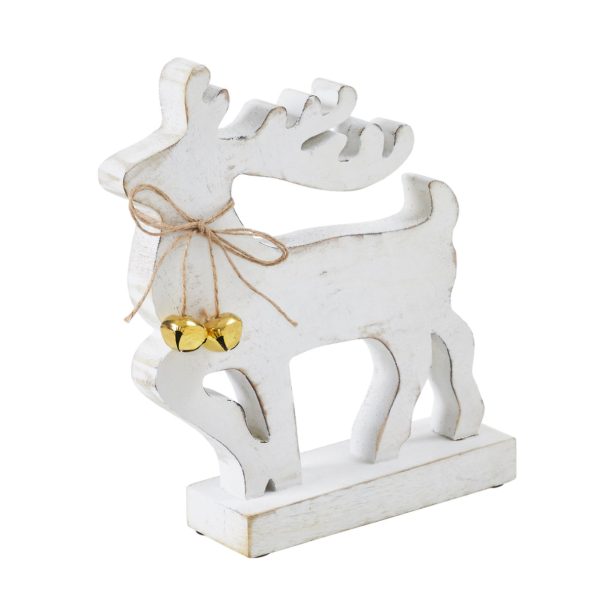 VHC Brands 2PC Winter Walk Distressed White Wooden Reindeer ,Small and Large