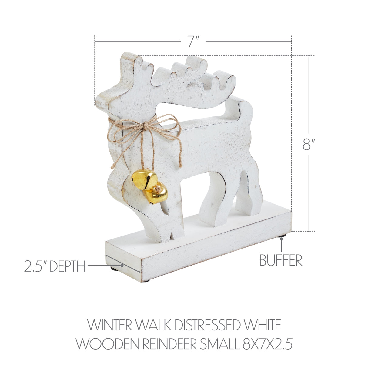 VHC Brands 2PC Winter Walk Distressed White Wooden Reindeer ,Small and Large