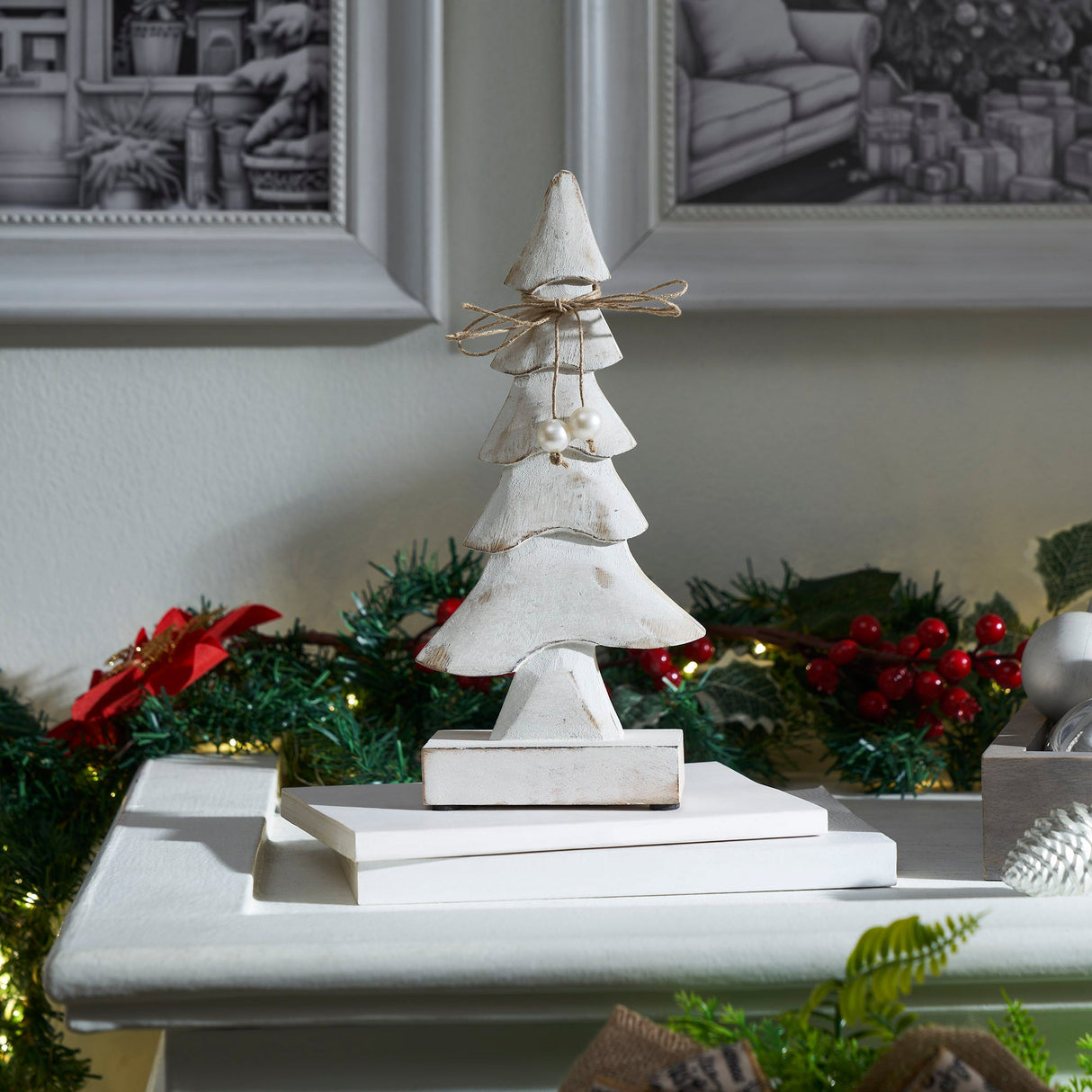 Pretty in Pearl Distressed White Wooden Tree Large