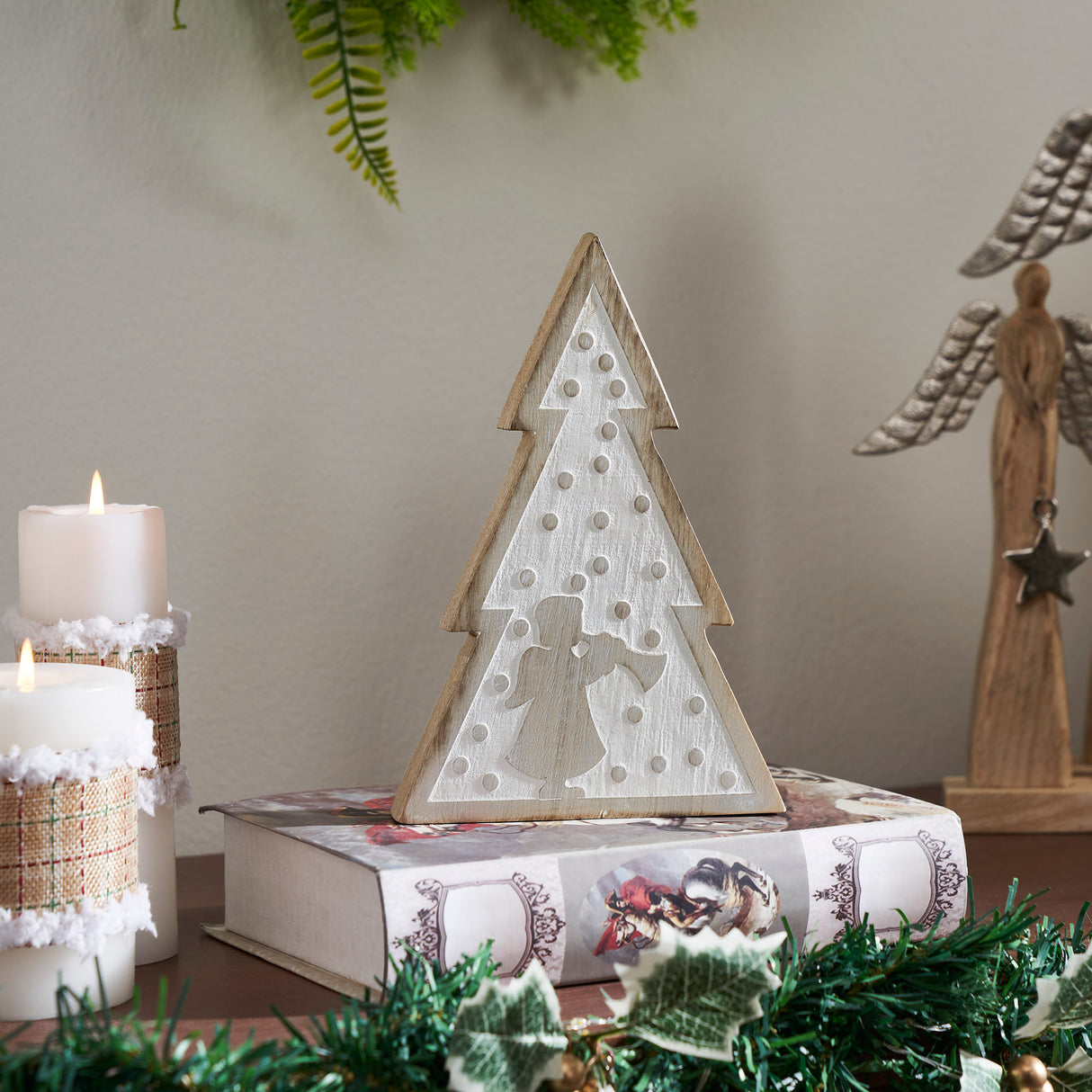 White Washed Angel Natural Wooden Tree 8x5.25x1