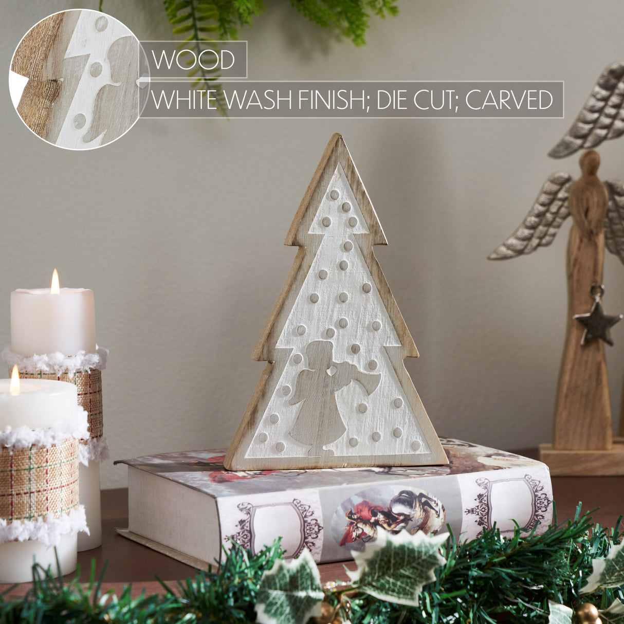 White Washed Angel Natural Wooden Tree 8x5.25x1