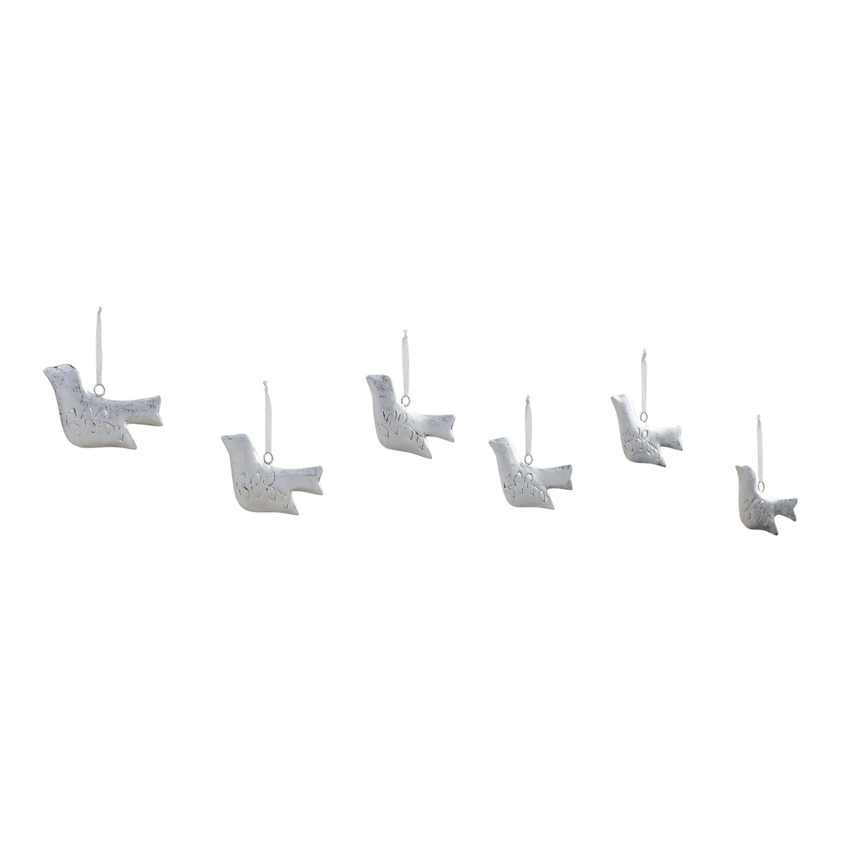 Brushed Metal Bird Ornament Set of 6 - 3.5 inch