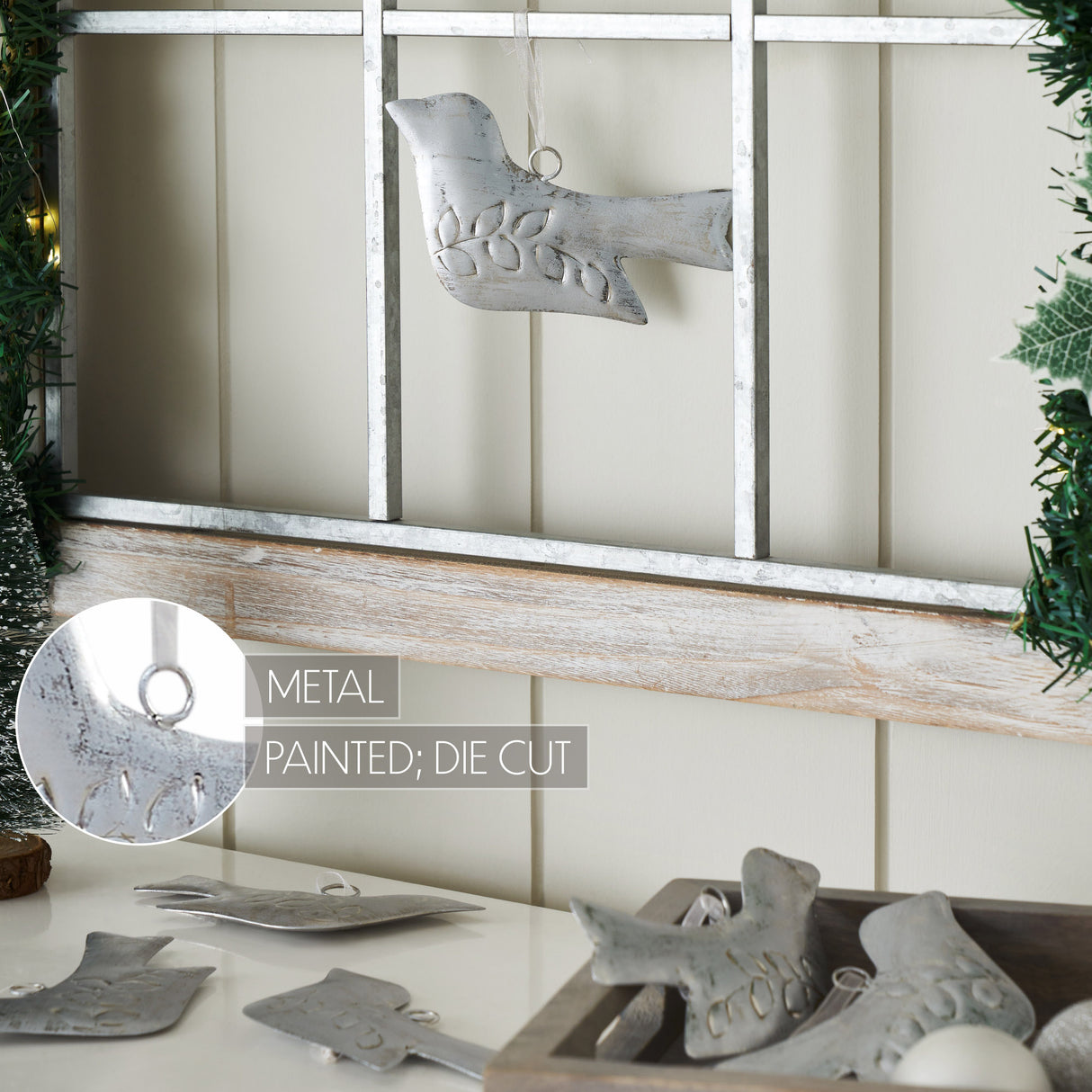 Brushed Metal Bird Ornament Set of 6 - 3.5 inch