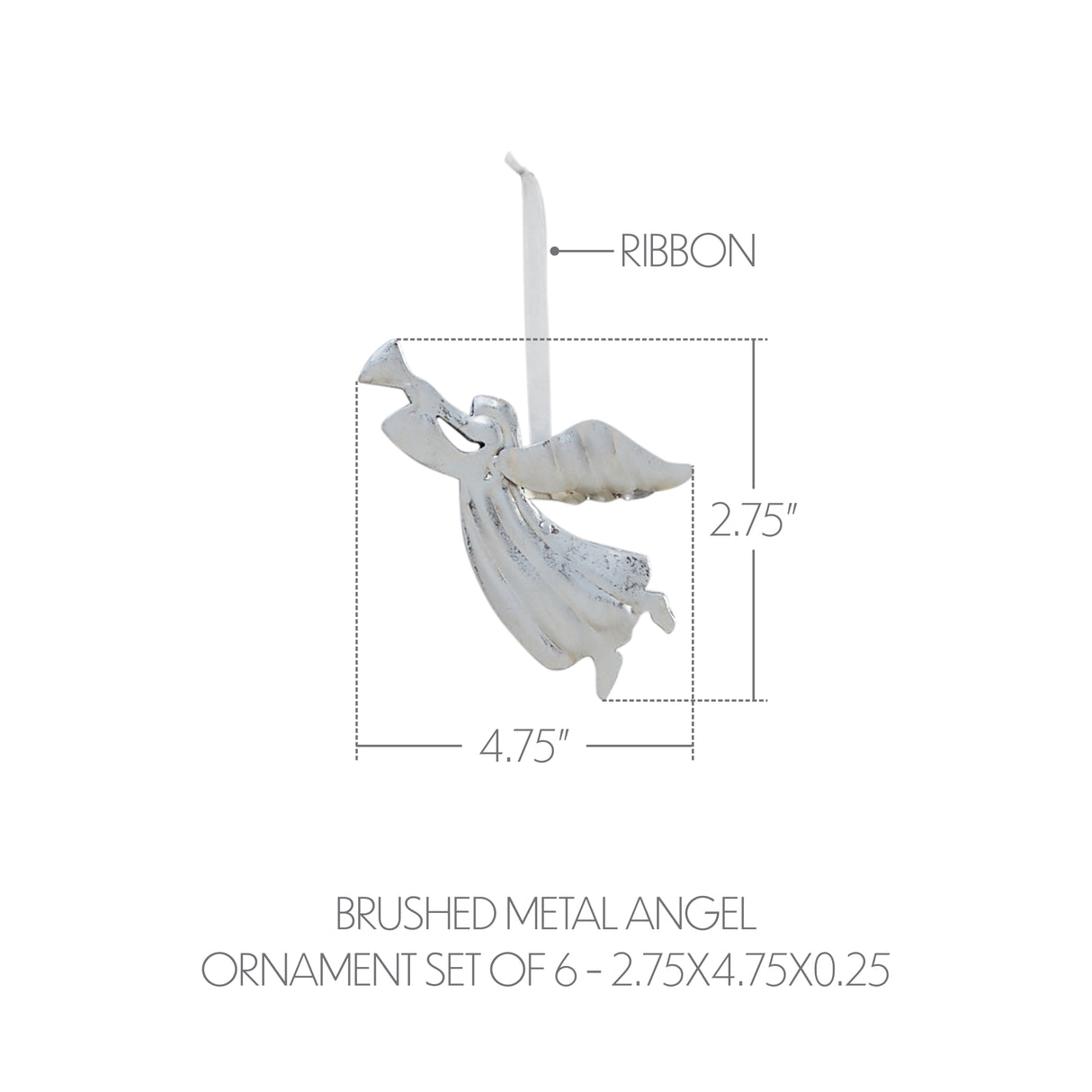 Brushed Metal Angel Ornament Set of 6 - 2.75x4.75x0.25