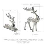 Hammered Silver Reindeer Figurines Set of 2 - 7x7x2/11x8.5x2