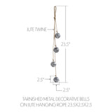 Tarnished Metal Decorative Bells on Jute Hanging Rope 23.5x2.5x2.5