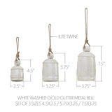 White Washed Gold Glitter Metal Bell Set of 3 - 4.5/5.75/7.5 inch