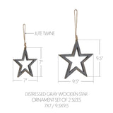Distressed Gray Wooden Star Ornament Set of 2 - 7/9.5 inch
