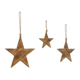 Distressed Dark Wooden Star Ornament Set of 3 - 5.5/8/10 inch