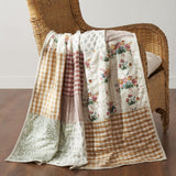 Rosehill Cottage Floral Patchwork Cotton Throw - 50x60 Dusty Rose & Natural Lightweight Summer Quilt