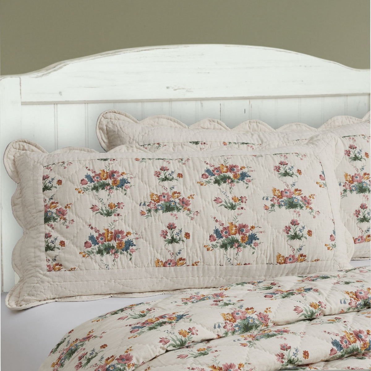 Rosehill Cottage Floral Scalloped Cotton King Sham - 20x38, Set of 2