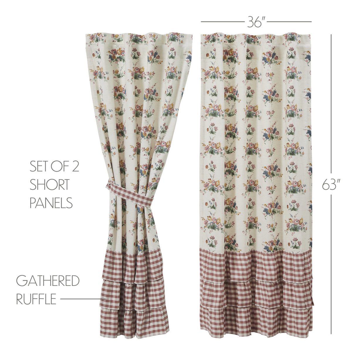 Rosehill Cottage Floral & Gingham Ruffled Cotton Curtain Panel Set