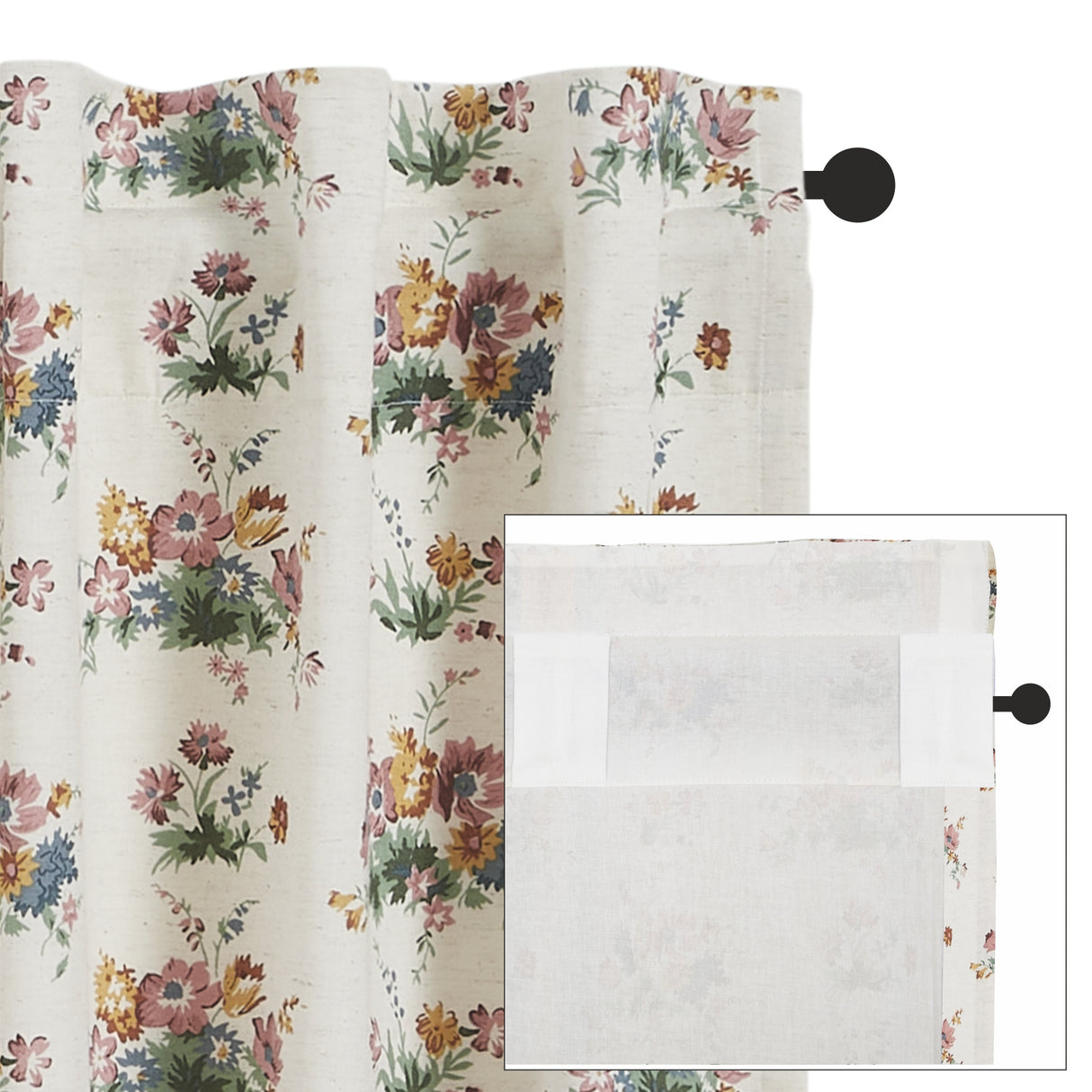 Rosehill Cottage Floral & Gingham Ruffled Cotton Swag Curtain Set - 36x36x16 Dusty Rose & Natural Window Drapes