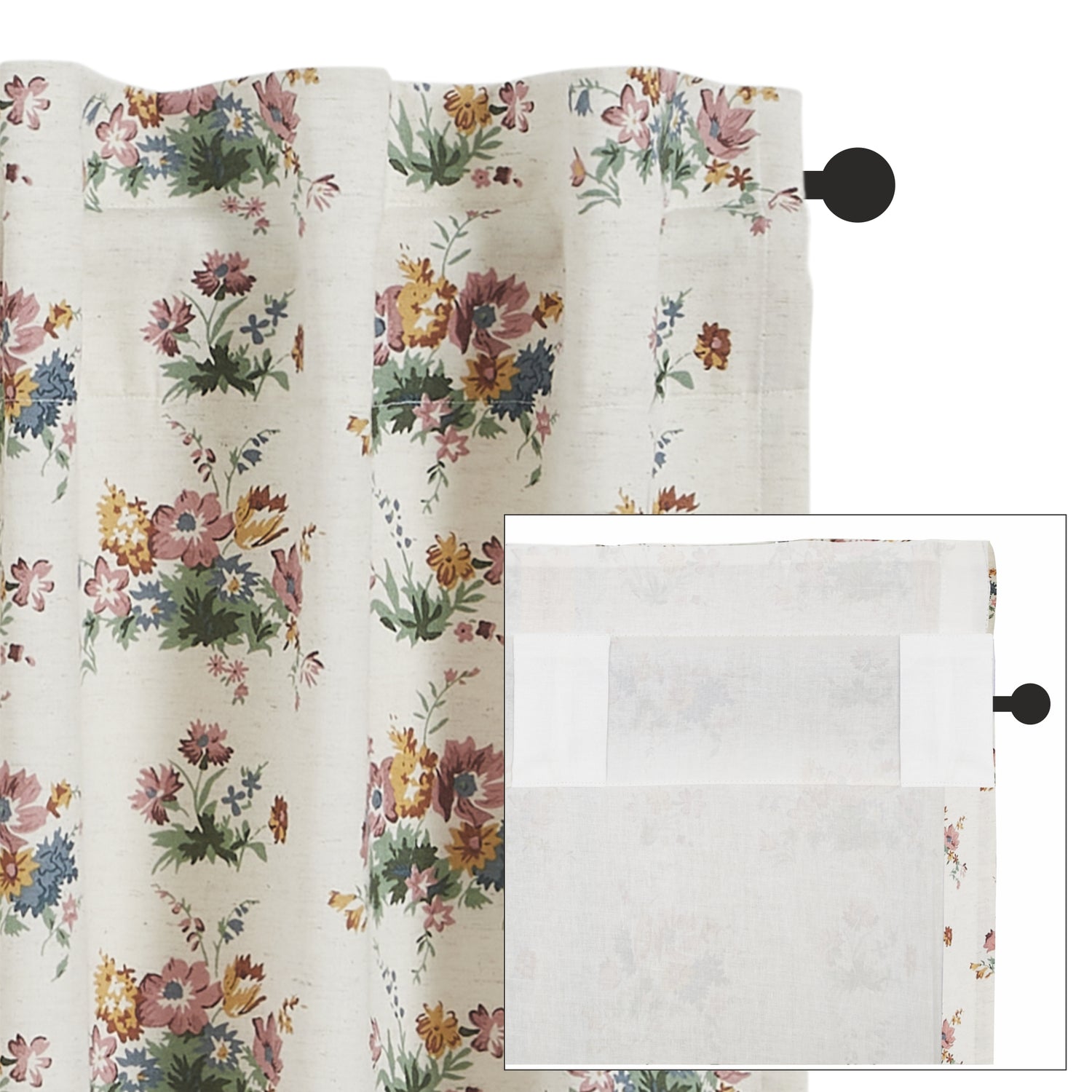 Rosehill Cottage Floral & Gingham Ruffled Cotton Swag Curtain Set - 36x36x16 Dusty Rose & Natural Window Drapes