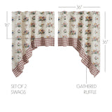 Rosehill Cottage Floral & Gingham Ruffled Cotton Swag Curtain Set - 36x36x16 Dusty Rose & Natural Window Drapes
