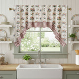 Rosehill Cottage Floral & Gingham Ruffled Cotton Swag Curtain Set - 36x36x16 Dusty Rose & Natural Window Drapes