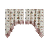 Rosehill Cottage Floral & Gingham Ruffled Cotton Swag Curtain Set - 36x36x16 Dusty Rose & Natural Window Drapes