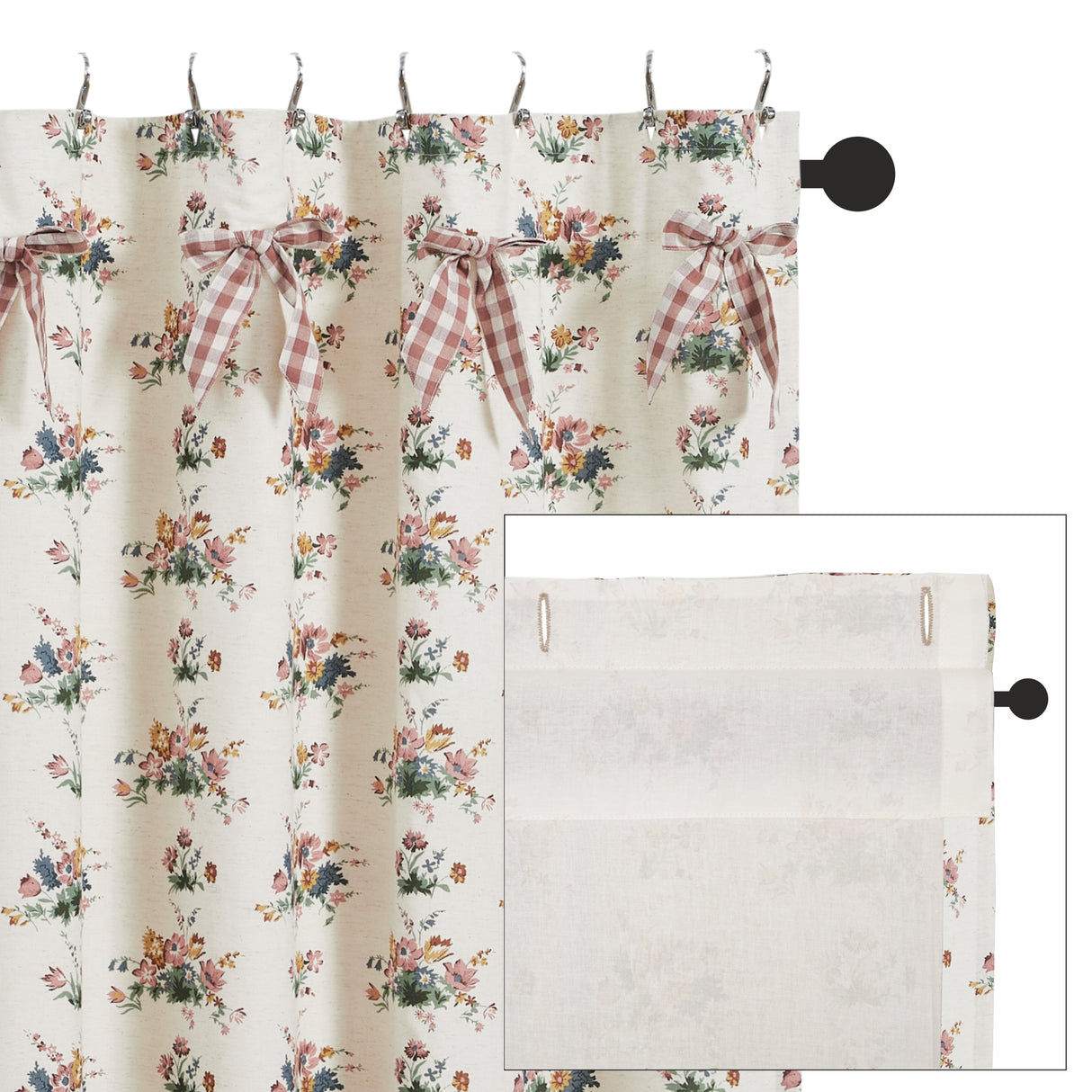 Rosehill Cottage Floral & Gingham Ruffled Cotton Shower Curtain - 72x72 Dusty Rose & Natural Bathroom Decor