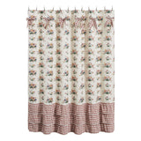 Rosehill Cottage Floral & Gingham Ruffled Cotton Shower Curtain - 72x72 Dusty Rose & Natural Bathroom Decor