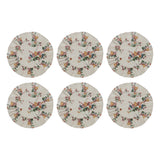 Rosehill Cottage Floral Round Ruffled Cotton Placemats - Set of 6 - 15 inch Dusty Rose & Natural Table Mats