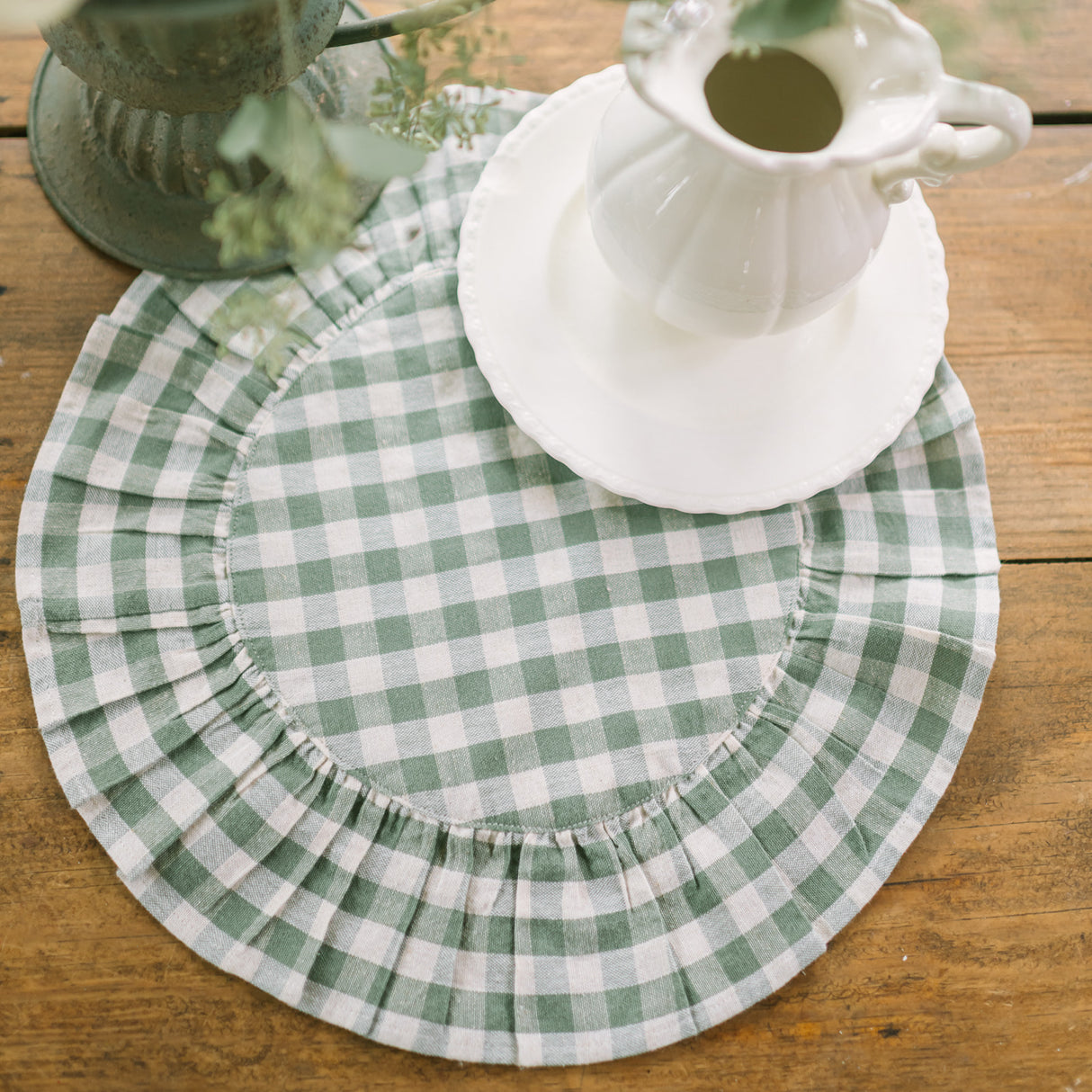 Rosehill Cottage Round Ruffled Cotton Placemats - Set of 6 - 15 in