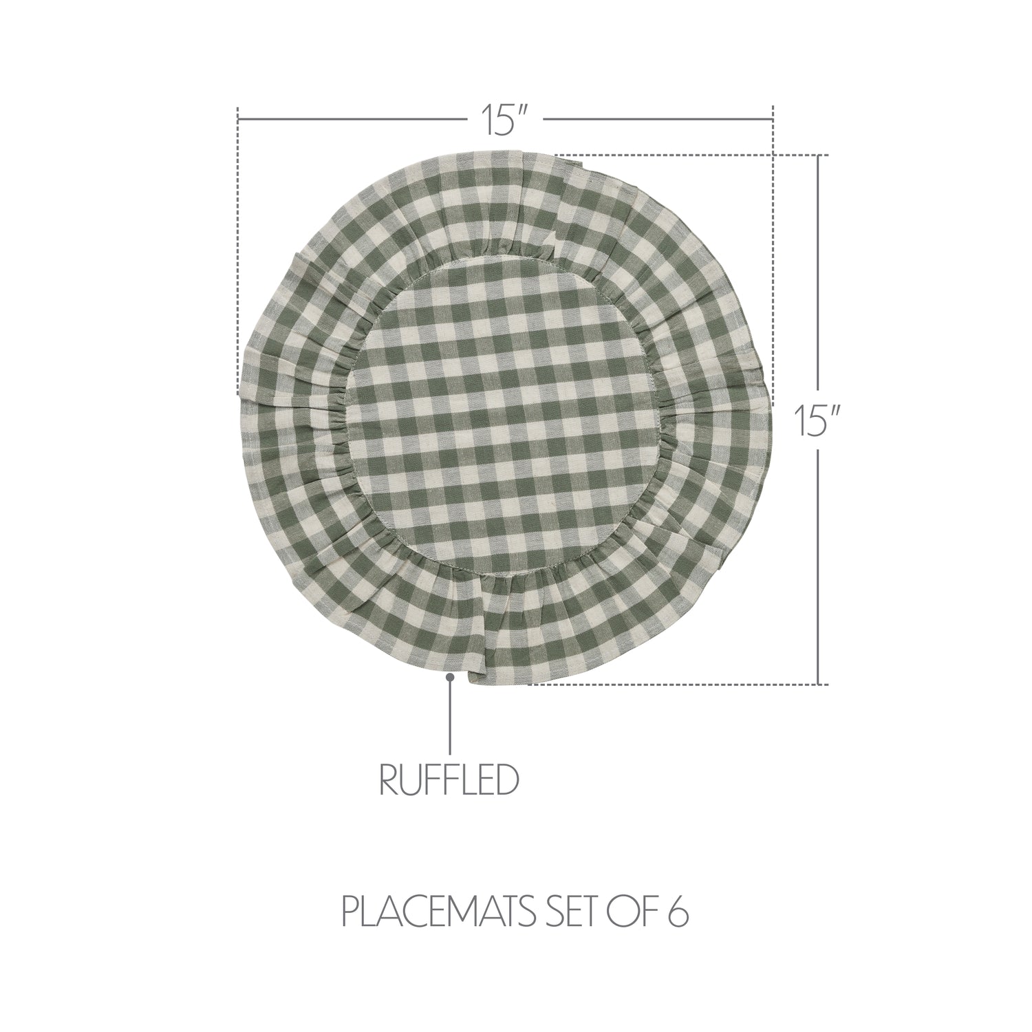 Rosehill Cottage Round Ruffled Cotton Placemats - Set of 6 - 15 in