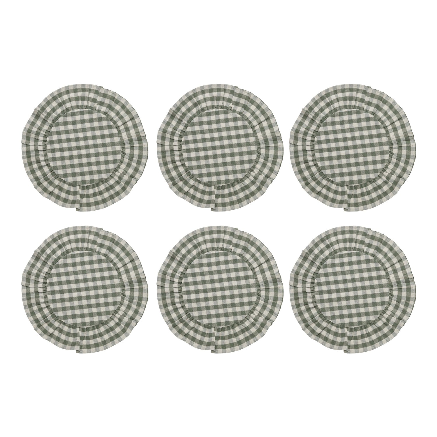 Rosehill Cottage Round Ruffled Cotton Placemats - Set of 6 - 15 in