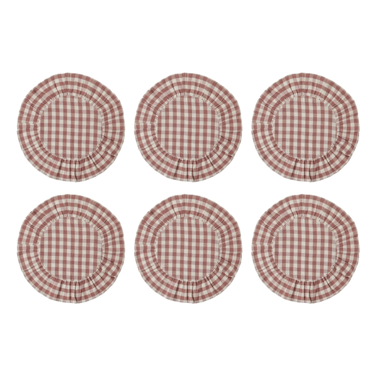 Rosehill Cottage Round Ruffled Cotton Placemats - Set of 6 - 15 in