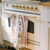 Rosehill Cottage Ruffled Cotton Hanging Kitchen Towels - Set of 3 - Green & Dusty Rose Gingham Floral