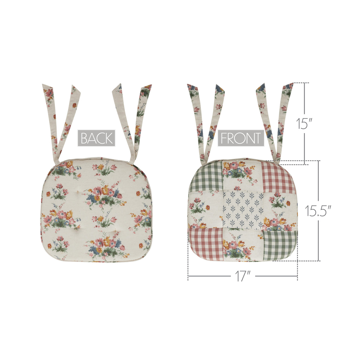 Rosehill Cottage Dusty Rose & Natural Patchwork Cotton Chair Pad - 15.5x17 Cushioned Seat Cushion
