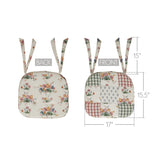 Rosehill Cottage Dusty Rose & Natural Patchwork Cotton Chair Pad - 15.5x17 Cushioned Seat Cushion