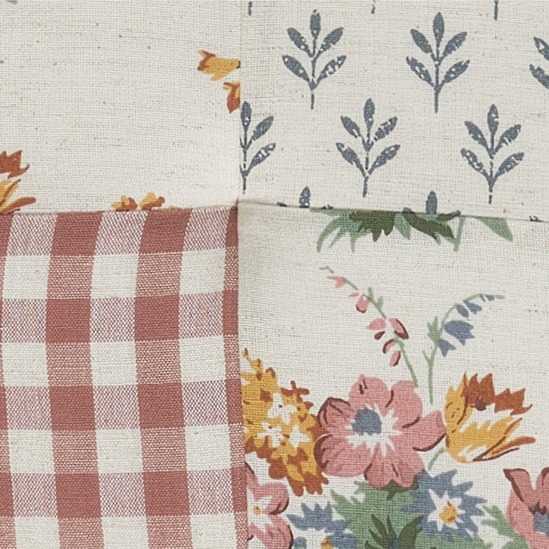 Rosehill Cottage Dusty Rose & Natural Patchwork Cotton Chair Pad - 15.5x17 Cushioned Seat Cushion