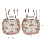 Rosehill Cottage Floral Ruffled Cotton Chair Pad - 15.5x17 - Dusty Rose & Natural Cushioned Seat Cushion