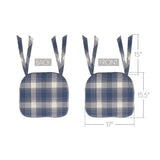 Colonial Blue Plaid Chair Pad with Ties - 15.5x17 Rustic Farmhouse Stuffed Seat Cushion