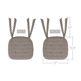 Coffee Brown Gingham Chair Pad with Ties - 15.5x17 Rustic Farmhouse Seat Cushion