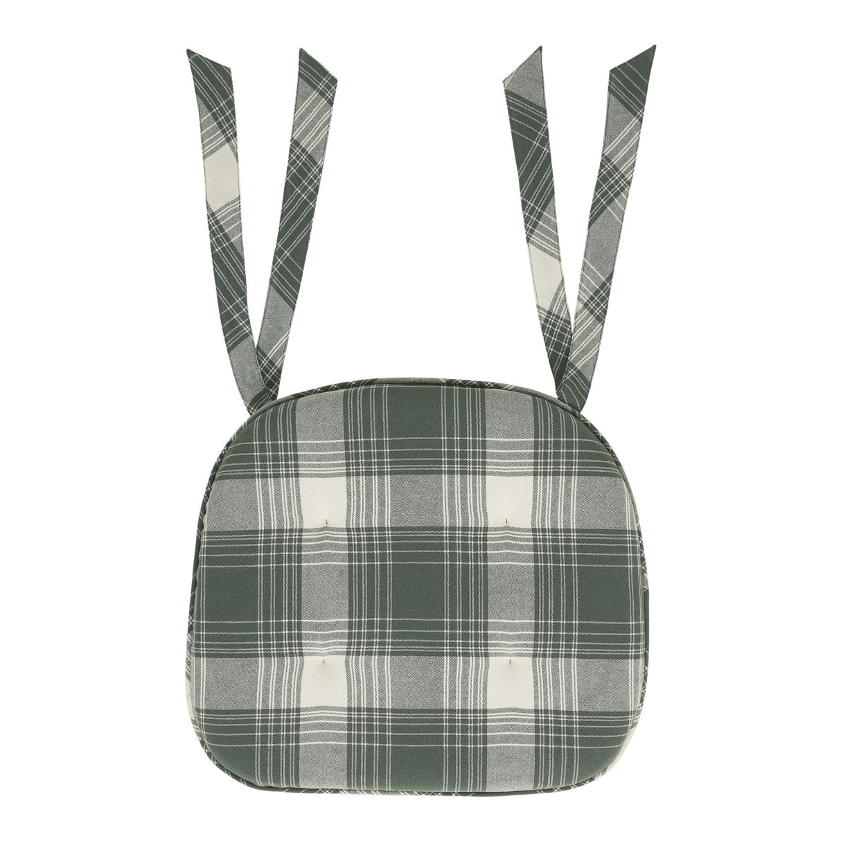 Deep Moss Green Plaid Cotton Chair Pad - 15.5x17 Cushioned Seat Cushion - VHC Brands