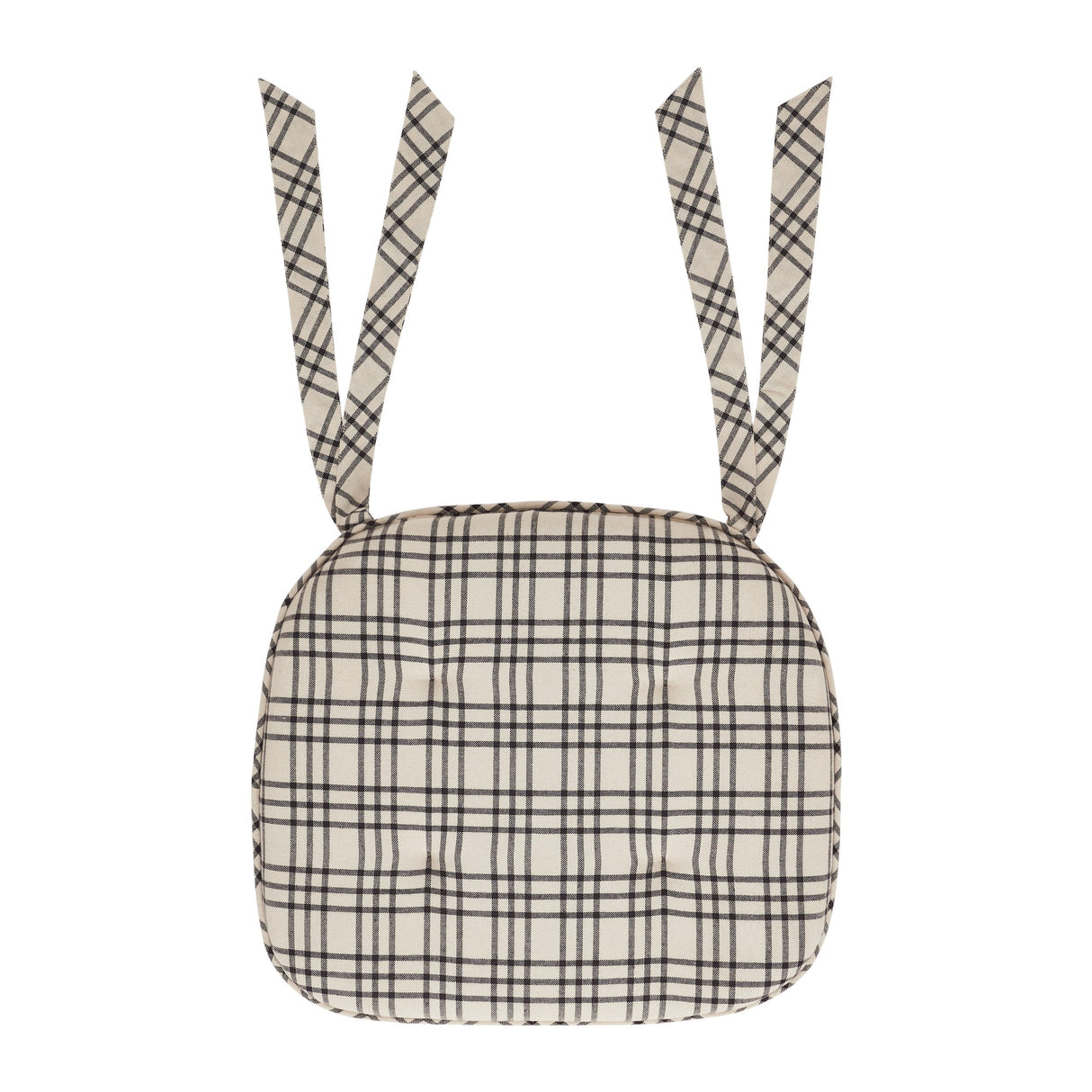 Linen & Black Plaid Cotton Chair Pad - 15.5x17 Cushioned Seat Cushion - VHC Brands