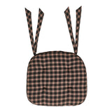 Bingham Black Red Tan Plaid Chair Pad with Ties - 15.5x17 Rustic Farmhouse Stuffed Seat Cushion
