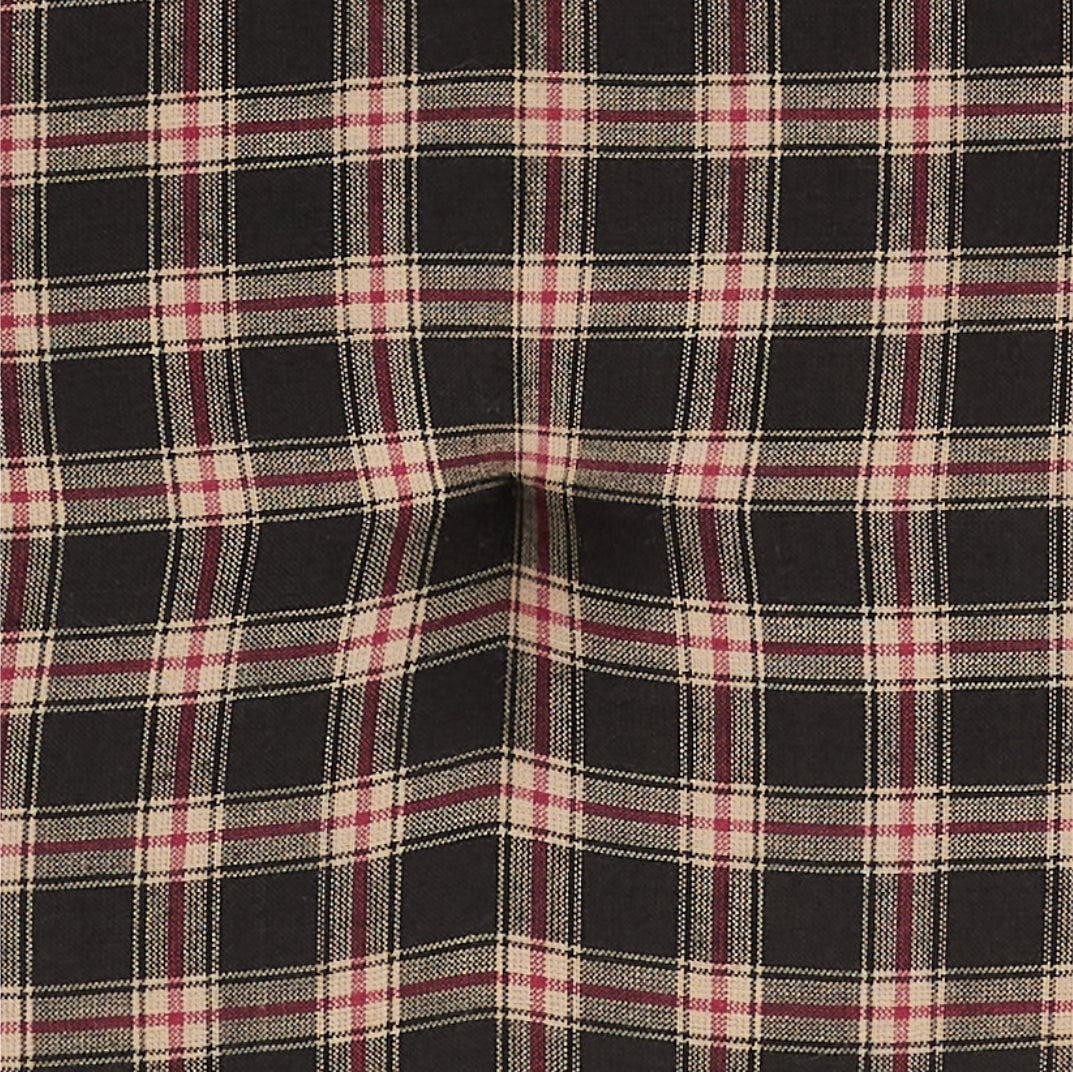 Bingham Black Red Tan Plaid Chair Pad with Ties - 15.5x17 Rustic Farmhouse Stuffed Seat Cushion