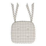 Black White Ivory Windowpane Check Woven Chair Pad - 15.5x17 Rustic Farmhouse Seat Cushion with Ties