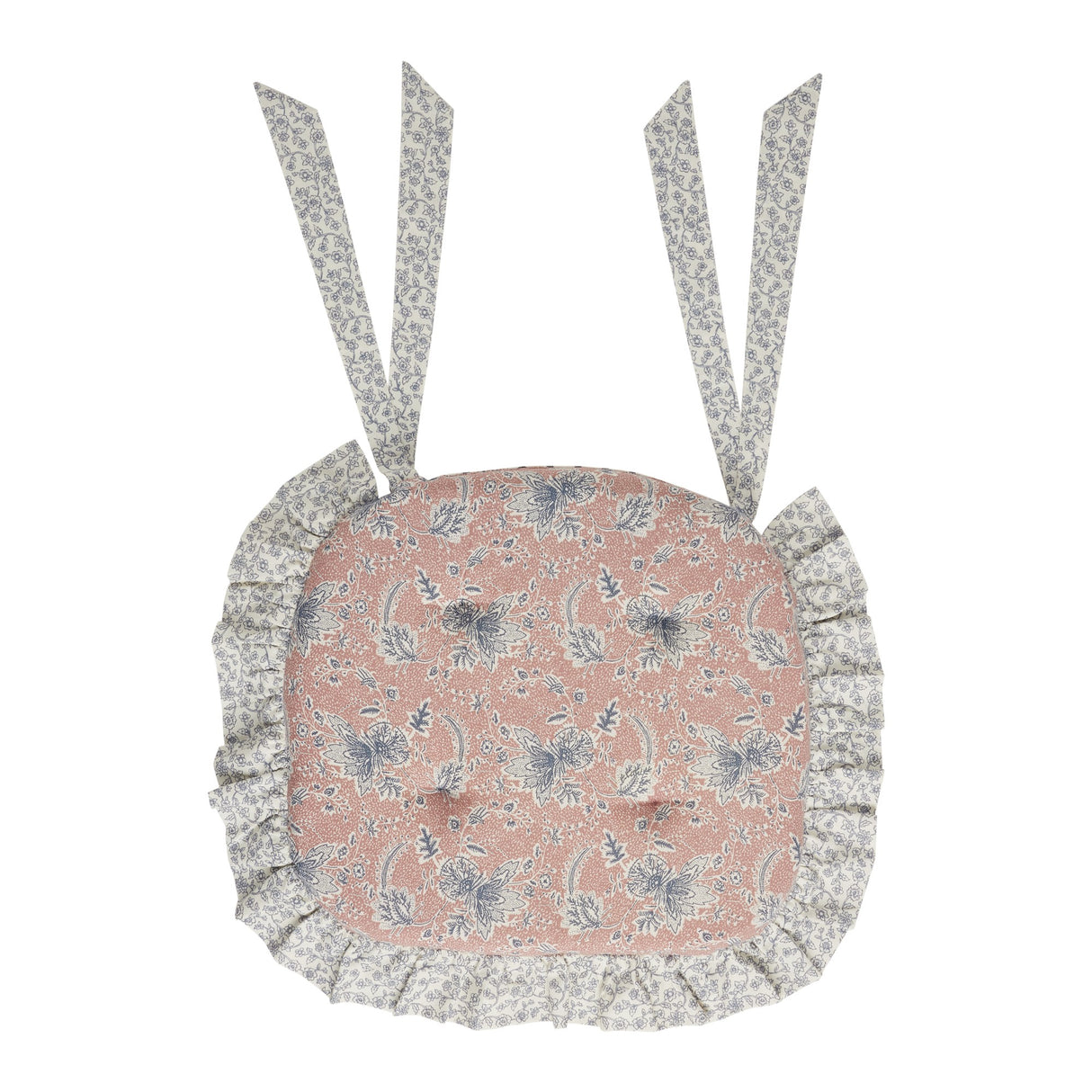 Kaila Blue Natural Pink Floral Cotton Chair Pad - 15.5x17 Cushioned Seat Cushion - VHC Brands