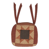 Maisie Burgundy Black Tan Check Patchwork Cotton Chair Pad - 15.5x17 Cushioned Seat Cushion - VHC Brands