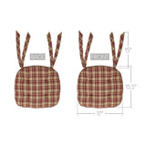 Beckham Red Black Tan Plaid Chair Pad with Ties - 15.5x17 Rustic Farmhouse Stuffed Seat Cushion